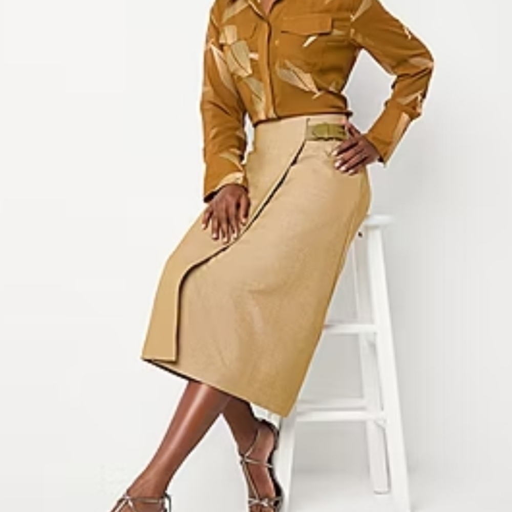 Worthington Midi Tan Wrap Dress Size 14 Business Casual